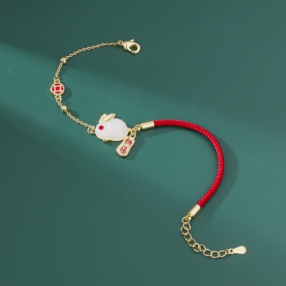 New 925 silver 2023 Jade Rabbit bracelet braided red rope rabbit gift rabbit - Picture 3 of 5